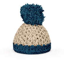 Load image into Gallery viewer, Egg Cup Hat in Ivory/Petrol. Our Egg Cup Hats are crocheted by hand from soft wool in Germany and available in different colors. Now in the U.S. for the first time!
