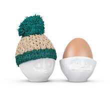 Load image into Gallery viewer, Egg Cup Hat in Ivory/Emerald. Our Egg Cup Hats are crocheted by hand from soft wool in Germany and available in different colors. Now in the U.S. for the first time!
