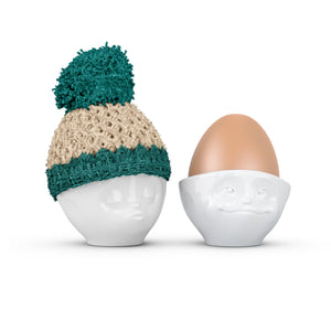 Egg Cup Hat in Ivory/Emerald. Our Egg Cup Hats are crocheted by hand from soft wool in Germany and available in different colors. Now in the U.S. for the first time!