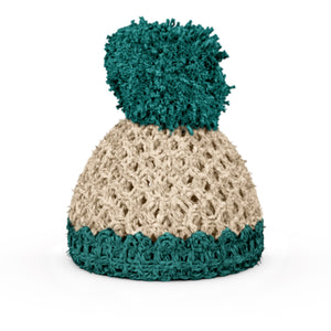 Egg Cup Hat in Ivory/Emerald. Our Egg Cup Hats are crocheted by hand from soft wool in Germany and available in different colors. Now in the U.S. for the first time!