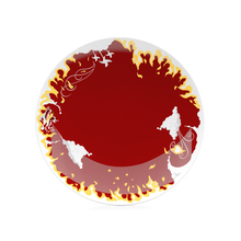 Load image into Gallery viewer, Porcelain dinner plate featuring elaborate red and yellow artwork with fire design with 11 inch diameter. Premium porcelain in hotel quality, from the TASSEN product family of fun dishware by FIFTYEIGHT Products.
