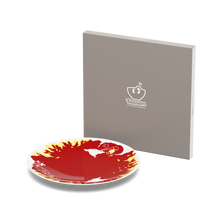 Load image into Gallery viewer, Porcelain dinner plate featuring elaborate red and yellow artwork with fire design with 11 inch diameter. Premium porcelain in hotel quality, from the TASSEN product family of fun dishware by FIFTYEIGHT Products.

