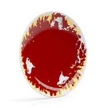Load image into Gallery viewer, Porcelain dessert plate featuring elaborate red and yellow artwork with fire design with 7.8 inch diameter. Premium porcelain in hotel quality, from the TASSEN product family of fun dishware by FIFTYEIGHT Products.
