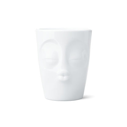 Premium porcelain coffee mug with handle from the popular porcelain family of fun dishware by FIFTYEIGHT Products. Special art edition with colorful accents applied by hand. Offers 11 oz capacity for serving coffee, tea, latte, matcha, soup and more. Dishwasher and microwave safe cup with a 'kissing' facial expression. Shipped in exclusively designed gift box.
