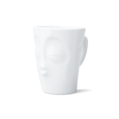 Premium porcelain coffee mug with handle from the popular porcelain family of fun dishware by FIFTYEIGHT Products. Special art edition with colorful accents applied by hand. Offers 11 oz capacity for serving coffee, tea, latte, matcha, soup and more. Dishwasher and microwave safe cup with a 'kissing' facial expression. Shipped in exclusively designed gift box.
