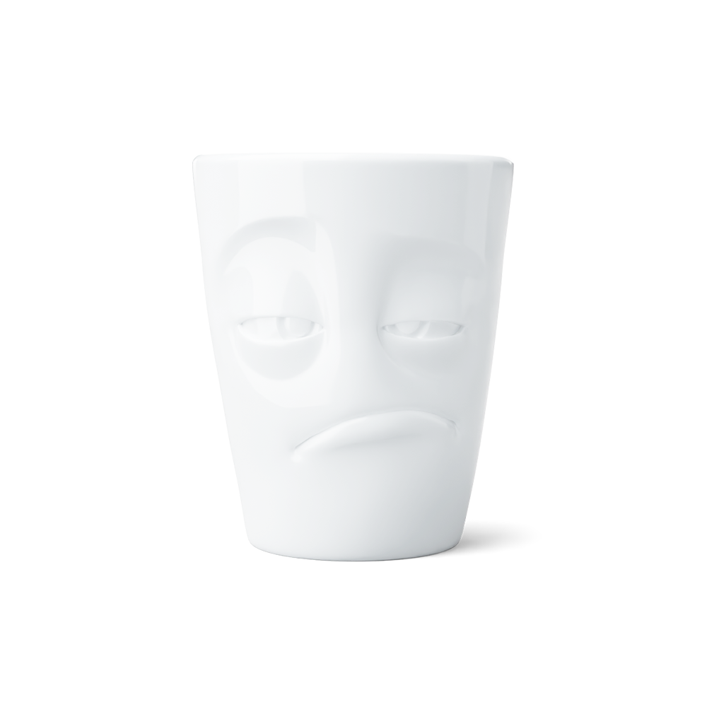 Premium porcelain coffee mug with handle from the popular product family of fun dishware by FIFTYEIGHT Products. Offers 11 oz capacity for serving coffee, tea, latte, matcha, soup and more. Dishwasher and microwave safe cup with a 'snoozy' facial expression. Shipped in exclusively designed gift box.