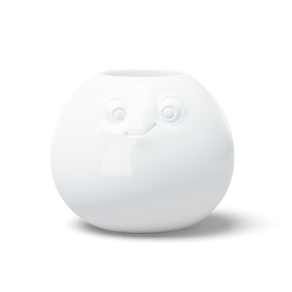 Exclusive designer flower vase made from premium porcelain with an 'amused' facial expression. Stands at 6.5 inches tall on a footed base. From the popular product family of fun porcelain ware by FIFTYEIGHT Products. Made in Germany according to environmental standards.