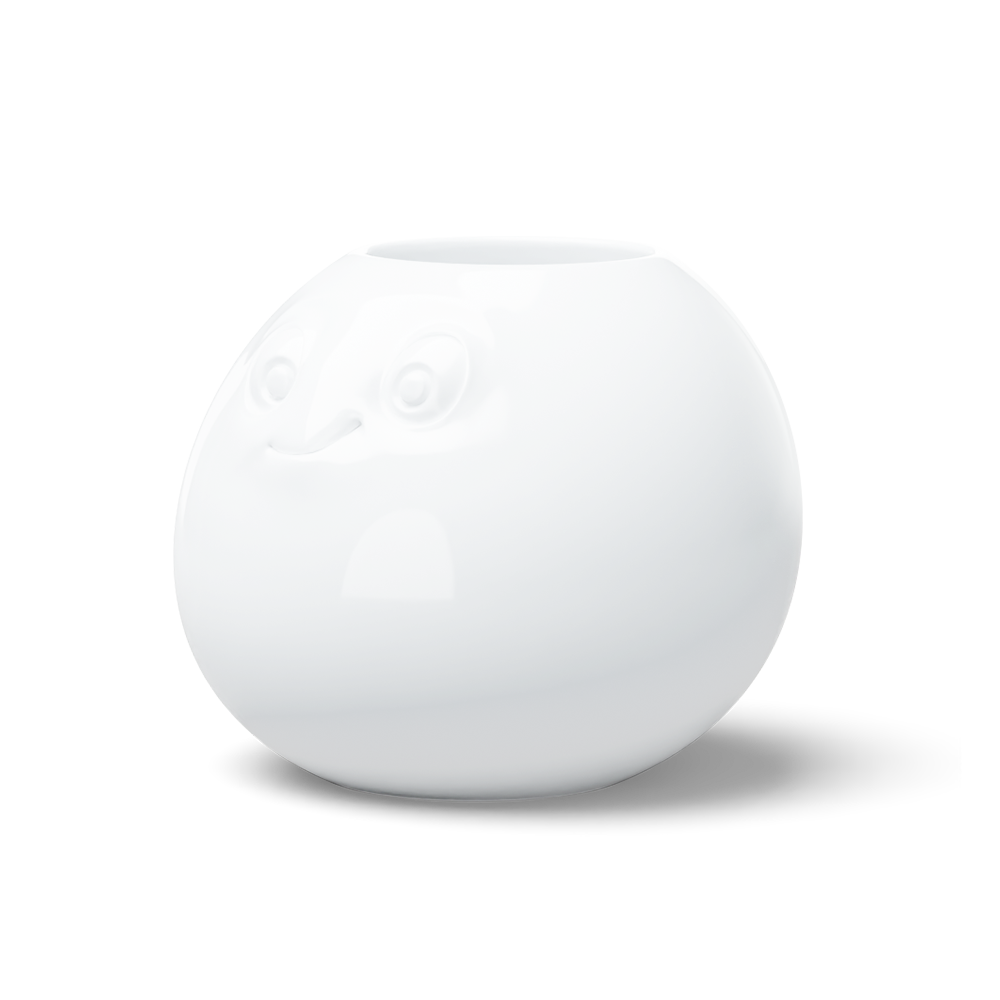Exclusive designer flower vase made from premium porcelain with an 'amused' facial expression. Stands at 6.5 inches tall on a footed base. From the popular product family of fun porcelain ware by FIFTYEIGHT Products. Made in Germany according to environmental standards.