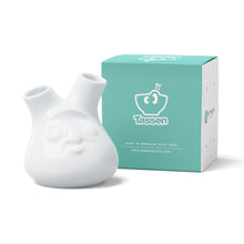 Load image into Gallery viewer, Exclusive designer flower vase in white, crafted from premium porcelain. Stands at 3.9 inches tall on a footed base. From the TASSEN product family of fun dishware by FIFTYEIGHT Products.
