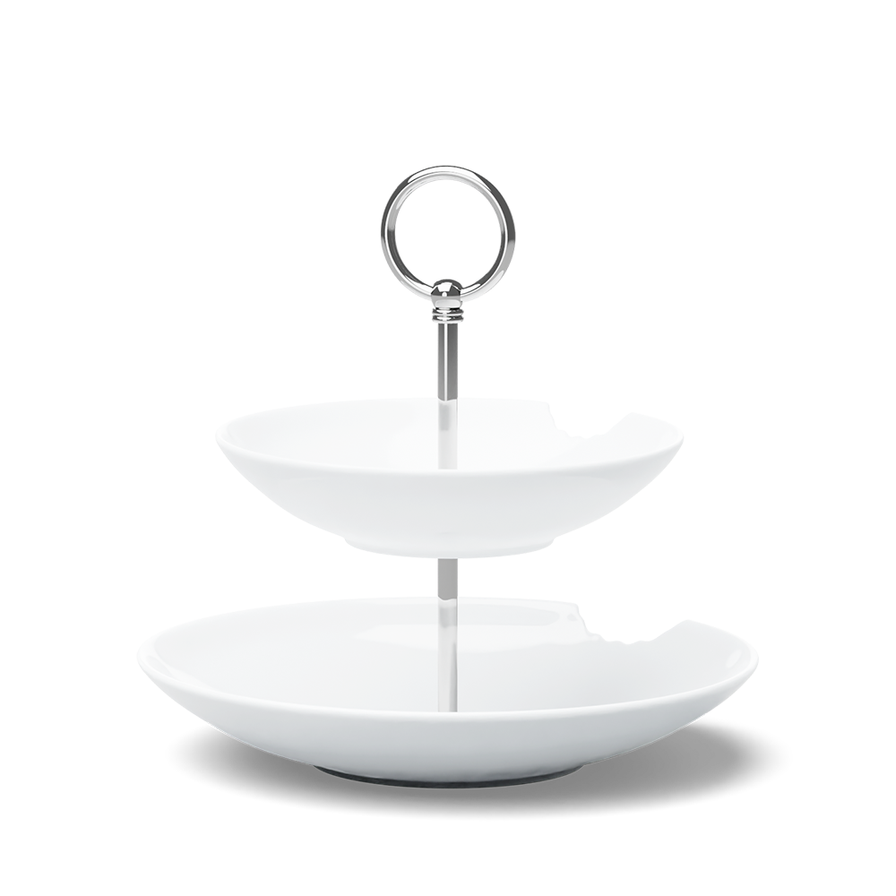 The two-Tiered Serving Platter brings tons of fun to the table. Features two deep plates with fun bite marks mounted on a pole. Perfect for building a grand seafood tower! From the porcelain product family of fun dishware by FIFTYEIGHT Products. Made in Germany according to environmental standards.