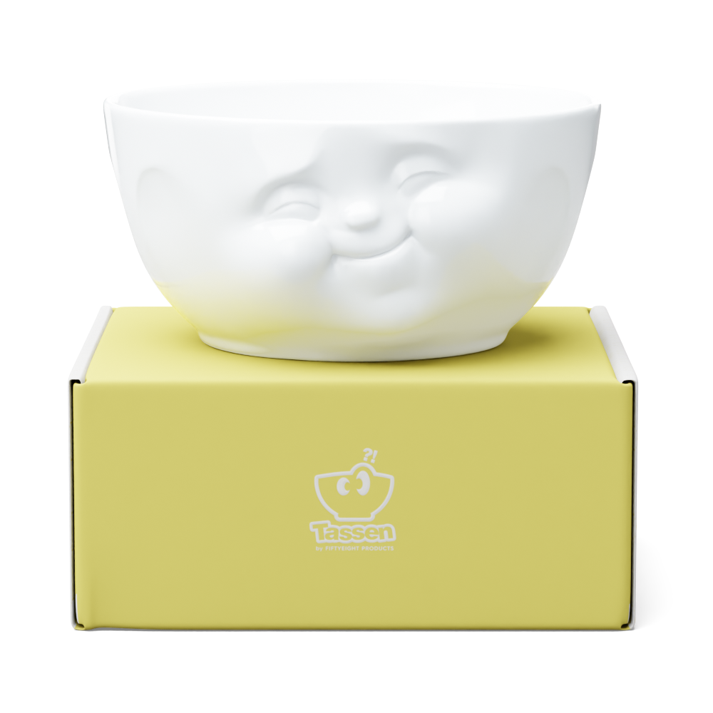 Extra big porcelain bowl in white from the porcelain product family of fun dishware by FIFTYEIGHT Products. Offers 87.5 oz capacity for serving salads, sides, stew, chili, chips, and more. Dishwasher and microwave safe bowl featuring a sculpted ‘munching’ facial expression. Shipped in exclusively designed gift box.