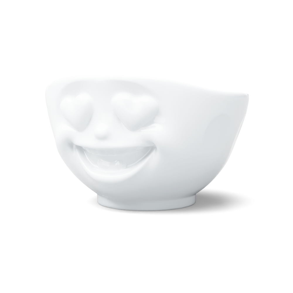 FIFTYEIGHT Products HEARTFUL Bowl 500ml porcelain serving bowl with heart eyes emoji face design. White porcelain with expressive love-struck expression, available in classic white or ruby-red interior. Made in Germany, dishwasher-safe.