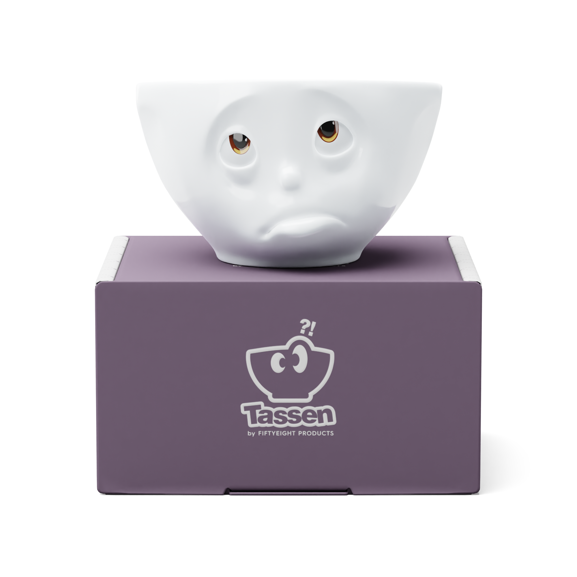 Premium porcelain bowl in white with colorful accents from the porcelain product family of fun dishware by FIFTYEIGHT Products. Offers 6.7 oz capacity perfect for serving ice cream to tapas, nuts and hearty dips. Dishwasher and microwave safe bowl featuring a sculpted ‘Oh Please’ facial expression. Shipped in exclusively designed gift box.