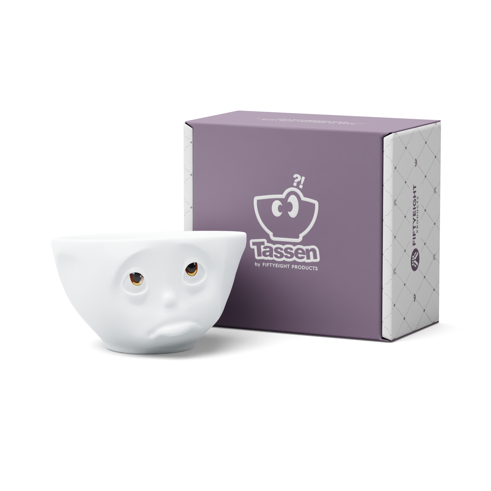Premium porcelain bowl in white with colorful accents from the porcelain product family of fun dishware by FIFTYEIGHT Products. Offers 6.7 oz capacity perfect for serving ice cream to tapas, nuts and hearty dips. Dishwasher and microwave safe bowl featuring a sculpted ‘Oh Please’ facial expression. Shipped in exclusively designed gift box.