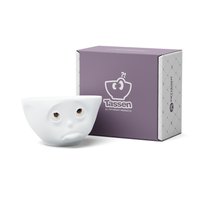 Premium porcelain bowl in white with colorful accents from the porcelain product family of fun dishware by FIFTYEIGHT Products. Offers 6.7 oz capacity perfect for serving ice cream to tapas, nuts and hearty dips. Dishwasher and microwave safe bowl featuring a sculpted ‘Oh Please’ facial expression. Shipped in exclusively designed gift box.