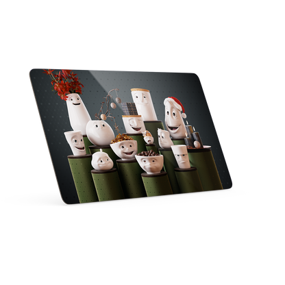 Serve a sandwich on a fun board with the "Tassen Gathering" design from the series of trusty breakfast boards, perfect for making sandwiches or eating breakfast. Crafted in Germany from resopal.