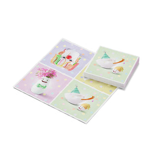 Check out our printed paper napkins with cool graphic designs from the TASSEN product family. Our festive napkins are 9.6 x 9.6 inches in size and come in packs of 20. This one features the cool "Happy Happy" design starring some our most popular TASSEN porcelain products in lilac.