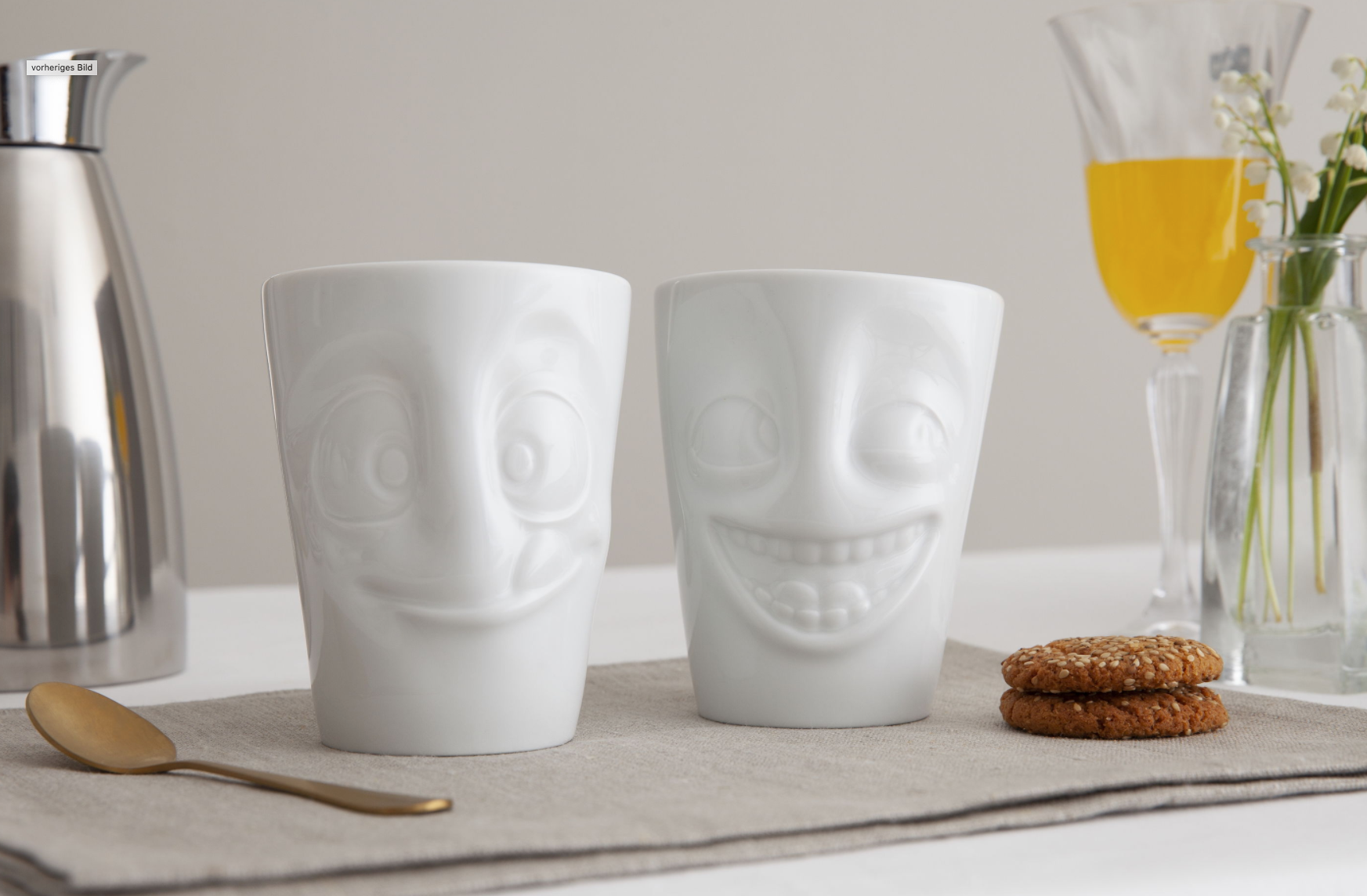 Coffee Mug Set No. 2, Cheery & Baffled Face (Mugs Without Handles