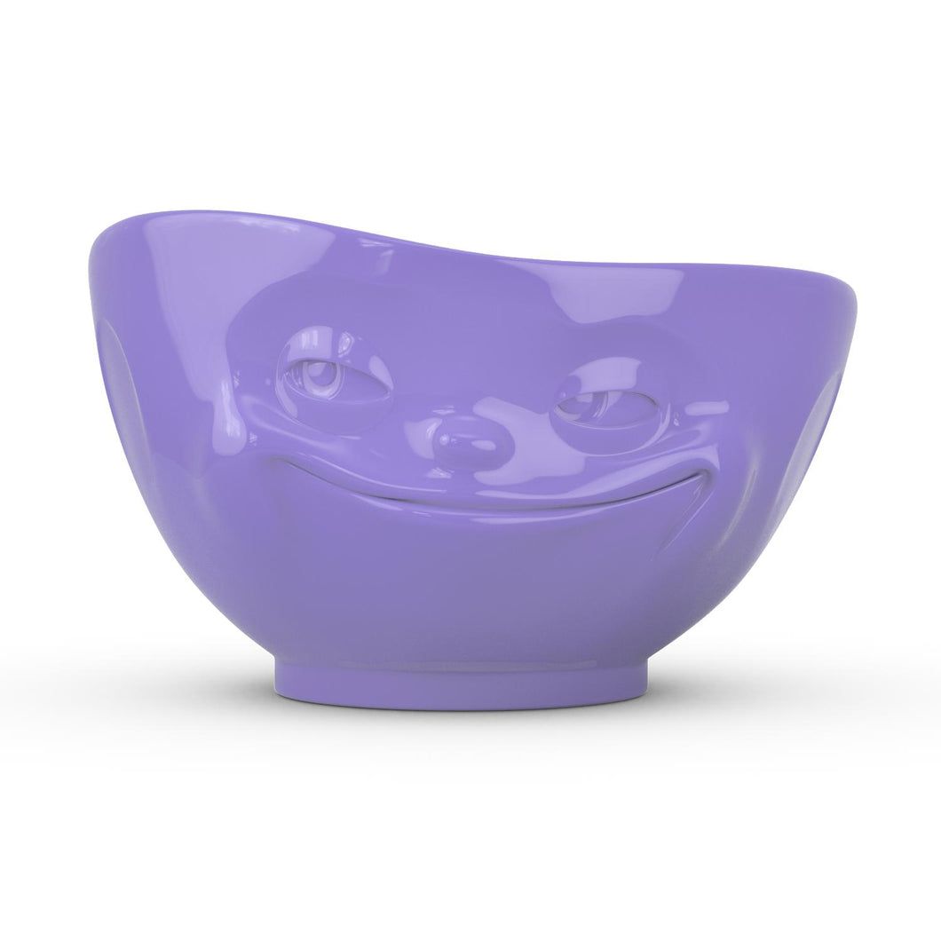 16 ounce capacity porcelain bowl in purple color featuring a sculpted ‘grinning’ facial expression. From the TASSEN product family of fun dishware by FIFTYEIGHT Products. Quality bowl perfect for serving cereal, soup, snacks and much more.