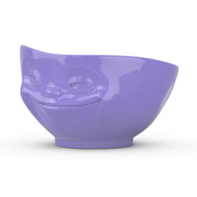 Load image into Gallery viewer, 16 ounce capacity porcelain bowl in purple color featuring a sculpted ‘grinning’ facial expression. From the TASSEN product family of fun dishware by FIFTYEIGHT Products. Quality bowl perfect for serving cereal, soup, snacks and much more.
