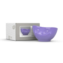 Load image into Gallery viewer, 16 ounce capacity porcelain bowl in purple color featuring a sculpted ‘grinning’ facial expression. From the TASSEN product family of fun dishware by FIFTYEIGHT Products. Quality bowl perfect for serving cereal, soup, snacks and much more.
