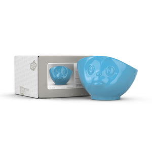 16 ounce capacity porcelain bowl in blue featuring a sculpted ‘sulking’ facial expression. From the TASSEN product family of fun dishware by FIFTYEIGHT Products. Quality bowl perfect for serving cereal, soup, snacks and much more.