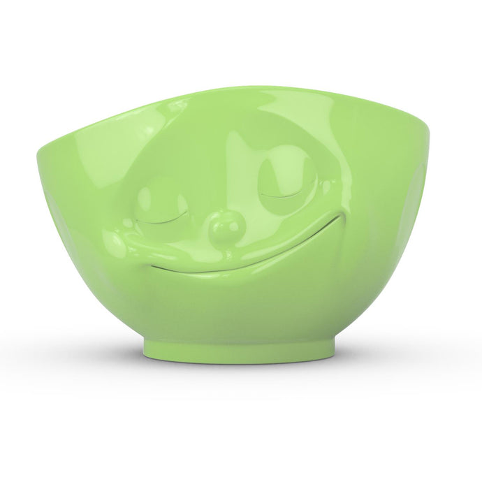 16 ounce capacity porcelain bowl in light green color featuring a sculpted ‘happy’ facial expression. From the TASSEN product family of fun dishware by FIFTYEIGHT Products. Quality bowl perfect for serving cereal, soup, snacks and much more.
