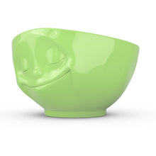 Load image into Gallery viewer, 16 ounce capacity porcelain bowl in light green color featuring a sculpted ‘happy’ facial expression. From the TASSEN product family of fun dishware by FIFTYEIGHT Products. Quality bowl perfect for serving cereal, soup, snacks and much more.
