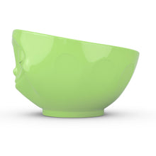 Load image into Gallery viewer, 16 ounce capacity porcelain bowl in light green color featuring a sculpted ‘happy’ facial expression. From the TASSEN product family of fun dishware by FIFTYEIGHT Products. Quality bowl perfect for serving cereal, soup, snacks and much more.
