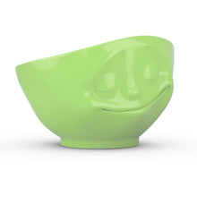 Load image into Gallery viewer, 16 ounce capacity porcelain bowl in light green color featuring a sculpted ‘happy’ facial expression. From the TASSEN product family of fun dishware by FIFTYEIGHT Products. Quality bowl perfect for serving cereal, soup, snacks and much more.
