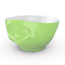 Load image into Gallery viewer, 16 ounce capacity porcelain bowl in light green color featuring a sculpted ‘happy’ facial expression. From the TASSEN product family of fun dishware by FIFTYEIGHT Products. Quality bowl perfect for serving cereal, soup, snacks and much more.
