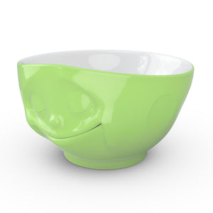 16 ounce capacity porcelain bowl in light green color featuring a sculpted ‘happy’ facial expression. From the TASSEN product family of fun dishware by FIFTYEIGHT Products. Quality bowl perfect for serving cereal, soup, snacks and much more.