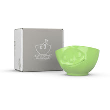 Load image into Gallery viewer, 16 ounce capacity porcelain bowl in light green color featuring a sculpted ‘happy’ facial expression. From the TASSEN product family of fun dishware by FIFTYEIGHT Products. Quality bowl perfect for serving cereal, soup, snacks and much more.
