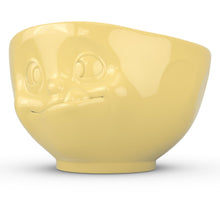 Load image into Gallery viewer, 16 ounce capacity porcelain bowl in yellow featuring a sculpted ‘tasty’ facial expression. From the TASSEN product family of fun dishware by FIFTYEIGHT Products. Quality bowl perfect for serving cereal, soup, snacks and much more.
