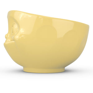 16 ounce capacity porcelain bowl in yellow featuring a sculpted ‘tasty’ facial expression. From the TASSEN product family of fun dishware by FIFTYEIGHT Products. Quality bowl perfect for serving cereal, soup, snacks and much more.