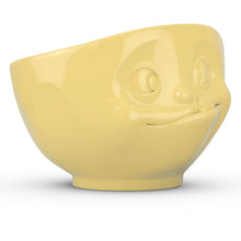 Load image into Gallery viewer, 16 ounce capacity porcelain bowl in yellow featuring a sculpted ‘tasty’ facial expression. From the TASSEN product family of fun dishware by FIFTYEIGHT Products. Quality bowl perfect for serving cereal, soup, snacks and much more.
