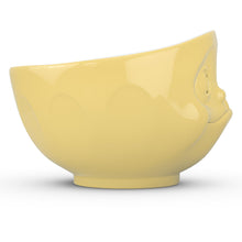 Load image into Gallery viewer, 16 ounce capacity porcelain bowl in yellow featuring a sculpted ‘tasty’ facial expression. From the TASSEN product family of fun dishware by FIFTYEIGHT Products. Quality bowl perfect for serving cereal, soup, snacks and much more.
