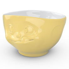 Load image into Gallery viewer, 16 ounce capacity porcelain bowl in yellow featuring a sculpted ‘tasty’ facial expression. From the TASSEN product family of fun dishware by FIFTYEIGHT Products. Quality bowl perfect for serving cereal, soup, snacks and much more.
