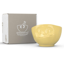 Load image into Gallery viewer, 16 ounce capacity porcelain bowl in yellow featuring a sculpted ‘tasty’ facial expression. From the TASSEN product family of fun dishware by FIFTYEIGHT Products. Quality bowl perfect for serving cereal, soup, snacks and much more.
