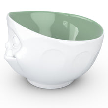 Load image into Gallery viewer, 16 ounce capacity porcelain bowl in white with pine color inside featuring a sculpted ‘tasty’ facial expression. From the TASSEN product family of fun dishware by FIFTYEIGHT Products. Quality bowl perfect for serving cereal, soup, snacks and much more.
