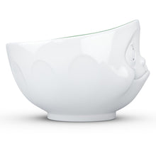 Load image into Gallery viewer, 16 ounce capacity porcelain bowl in white with pine color inside featuring a sculpted ‘tasty’ facial expression. From the TASSEN product family of fun dishware by FIFTYEIGHT Products. Quality bowl perfect for serving cereal, soup, snacks and much more.
