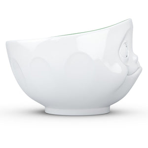 16 ounce capacity porcelain bowl in white with pine color inside featuring a sculpted ‘tasty’ facial expression. From the TASSEN product family of fun dishware by FIFTYEIGHT Products. Quality bowl perfect for serving cereal, soup, snacks and much more.