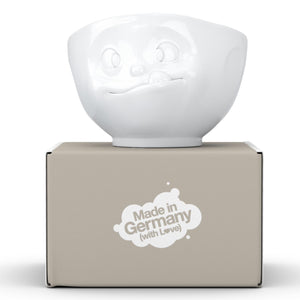 16 ounce capacity porcelain bowl in white with pine color inside featuring a sculpted ‘tasty’ facial expression. From the TASSEN product family of fun dishware by FIFTYEIGHT Products. Quality bowl perfect for serving cereal, soup, snacks and much more.