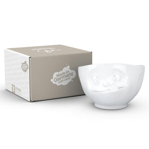 16 ounce capacity porcelain bowl in white with pine color inside featuring a sculpted ‘tasty’ facial expression. From the TASSEN product family of fun dishware by FIFTYEIGHT Products. Quality bowl perfect for serving cereal, soup, snacks and much more.