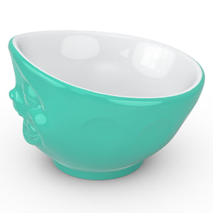 16 ounce capacity porcelain bowl in mint color featuring a sculpted ‘laughing’ facial expression. From the TASSEN product family of fun dishware by FIFTYEIGHT Products. Quality bowl perfect for serving cereal, soup, snacks and much more.