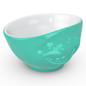 16 ounce capacity porcelain bowl in mint color featuring a sculpted ‘laughing’ facial expression. From the TASSEN product family of fun dishware by FIFTYEIGHT Products. Quality bowl perfect for serving cereal, soup, snacks and much more.