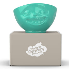 Load image into Gallery viewer, 16 ounce capacity porcelain bowl in mint color featuring a sculpted ‘laughing’ facial expression. From the TASSEN product family of fun dishware by FIFTYEIGHT Products. Quality bowl perfect for serving cereal, soup, snacks and much more.
