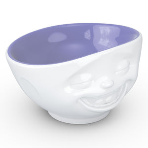 16 ounce capacity porcelain bowl in white with Lavender Color Inside featuring a sculpted ‘laughing’ facial expression. From the TASSEN product family of fun dishware by FIFTYEIGHT Products. Quality bowl perfect for serving cereal, soup, snacks and much more.