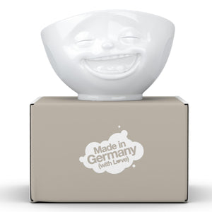 16 ounce capacity porcelain bowl in white with Lavender Color Inside featuring a sculpted ‘laughing’ facial expression. From the TASSEN product family of fun dishware by FIFTYEIGHT Products. Quality bowl perfect for serving cereal, soup, snacks and much more.