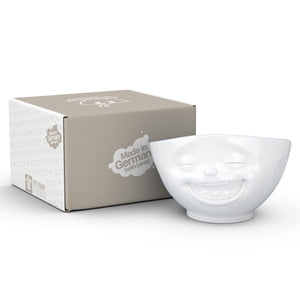16 ounce capacity porcelain bowl in white with Lavender Color Inside featuring a sculpted ‘laughing’ facial expression. From the TASSEN product family of fun dishware by FIFTYEIGHT Products. Quality bowl perfect for serving cereal, soup, snacks and much more.
